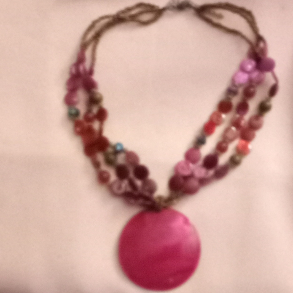 Choker type necklace red green and black
